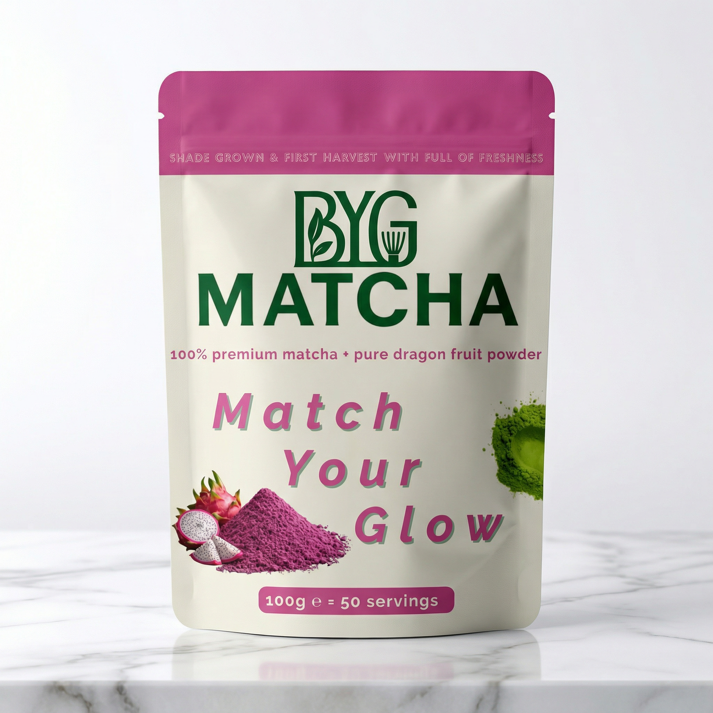 BYG Premium Matcha With Dragon Fruit Powder | Match Your Glow