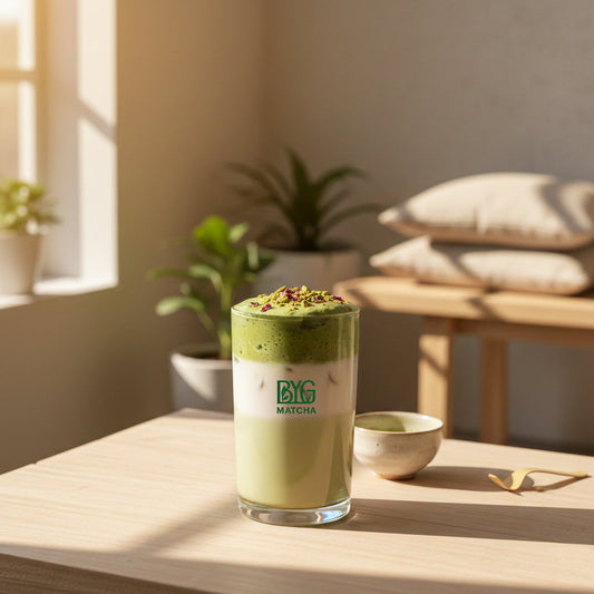 Pistachio cloud with rose matcha latte