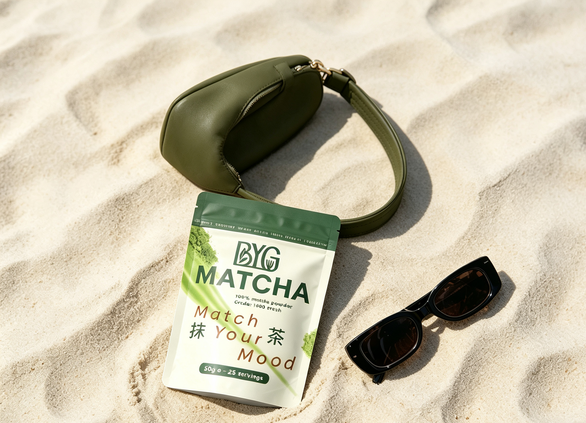 A package of BYG Matcha 50g perfect for beginner and home latte, fine as sand, shipping worldwide.